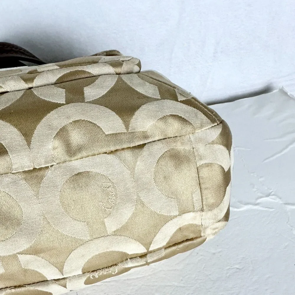 Coach Kristen Signature Op Art Hobo Purse Sateen Zip Top
